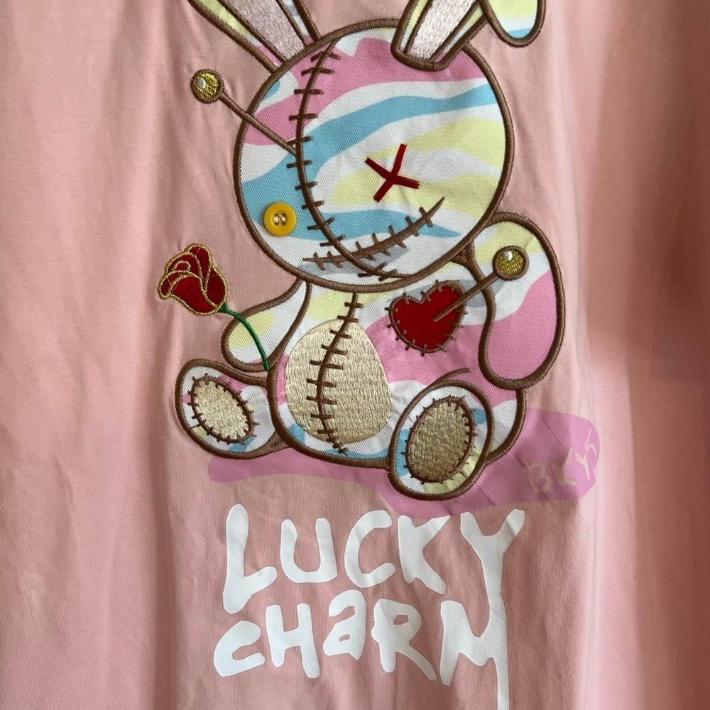 Pink and White Short Sleeve Tee with Kawaii Graphic